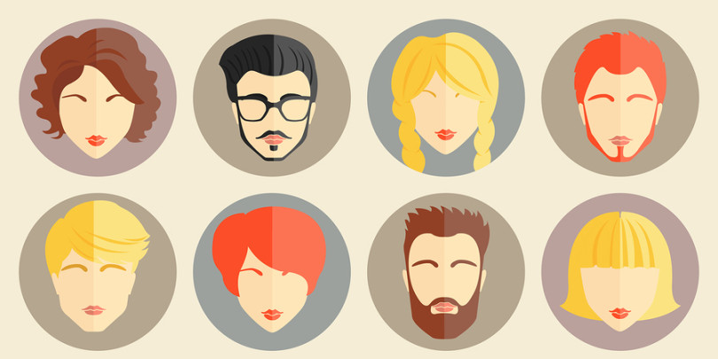 Set of stylish avatars of girls and guys in flat design. Vector illustration